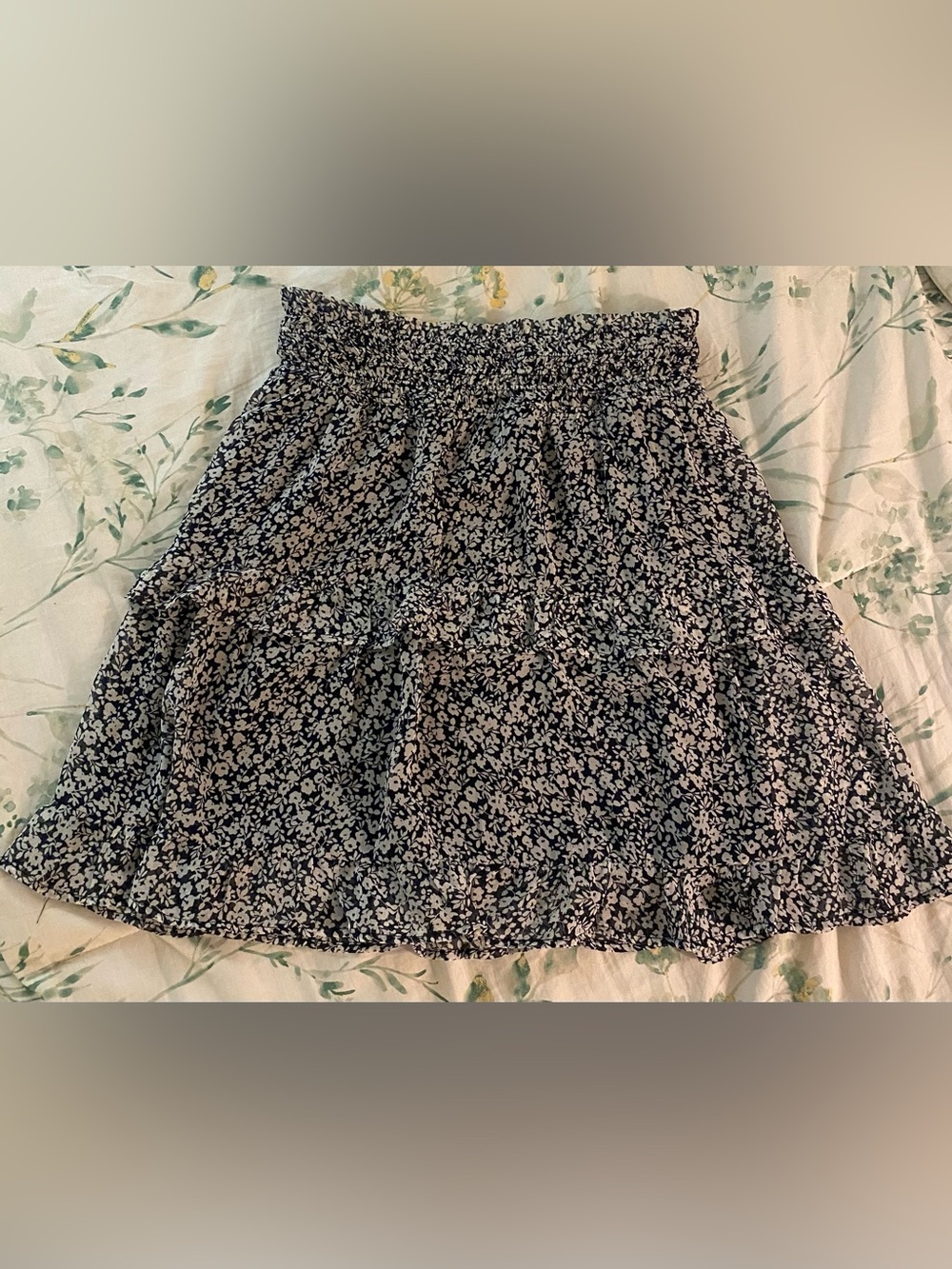 Sienna Sky Like-New Size S Black and White Floral Tiered Smocked-Waist Skirt